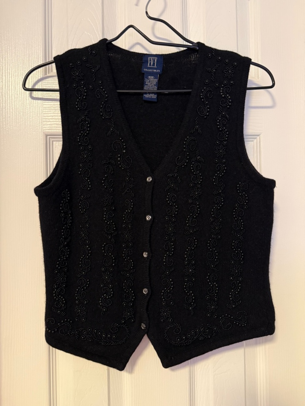 Vintage Black Beaded Knit Vest